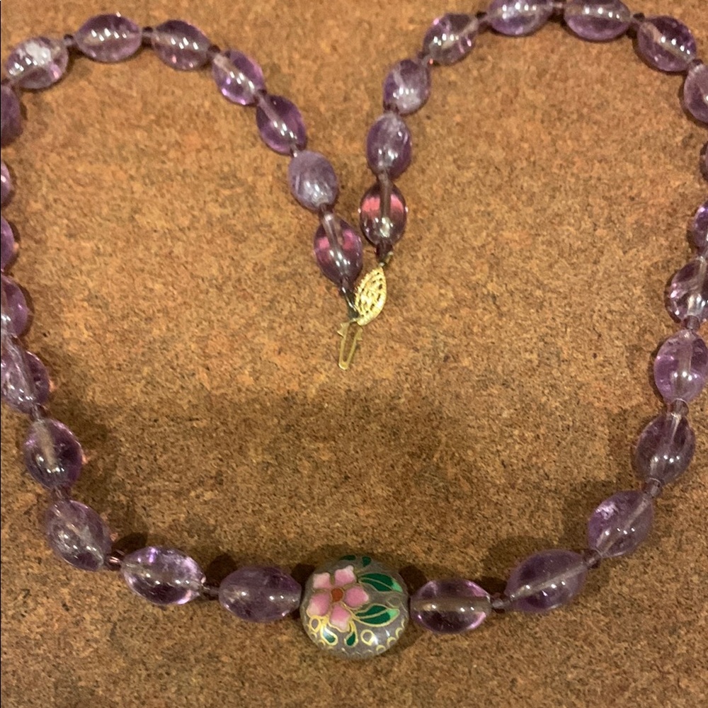 Vintage Amethyst & Cloisonné Necklace